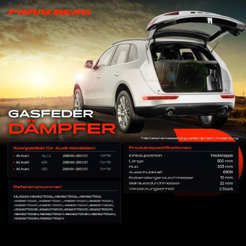 2x Gasfeder Dämpfer Heckklappe für Audi A6 Avant 4B C5 4B5 Kombi 2000-2005 Bild 2x Gasfeder Dämpfer Heckklappe für Audi A6 Avant 4B C5 4B5 Kombi 2000-2005