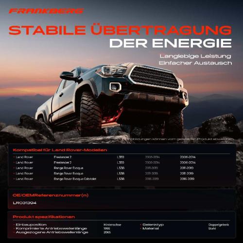 1x Kardanwelle Gelenkwelle Hinterachse für Land Rover Freelander 2 Range Evoque Cabriolet 2006-2019 Bild 1x Kardanwelle Gelenkwelle Hinterachse für Land Rover Freelander 2 Range Evoque Cabriolet 2006-2019