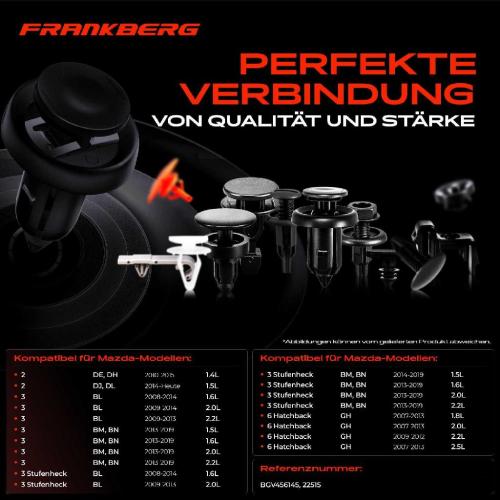 Frankberg 10x Befestigungsclips Radseitig & Motorseitig für Mazda 2 3 Stufenheck 6 Hatchback CX-3 CX-5 CX-9 Bild Frankberg 10x Befestigungsclips Radseitig & Motorseitig für Mazda 2 3 Stufenheck 6 Hatchback CX-3 CX-5 CX-9