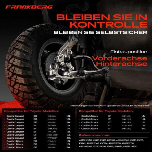 Frankberg 1x Querlenker Satz Vorderachse für Toyota Corolla Compact Liftback Station Wagon 1.3L 1.6L 1.4L 1992-2002 Bild Frankberg 1x Querlenker Satz Vorderachse für Toyota Corolla Compact Liftback Station Wagon 1.3L 1.6L 1.4L 1992-2002