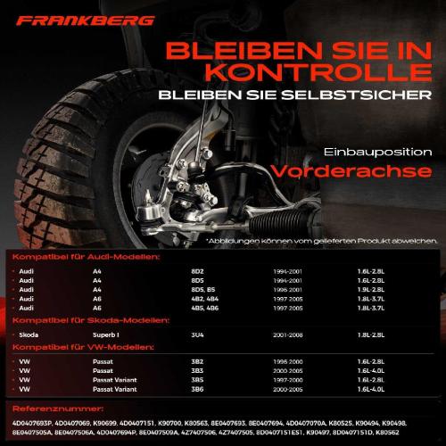 Frankberg 8x Querlenker Vorderachse für VW Passat Variant Audi A4 Avant A6 Skoda Superb I 1.6L-2.8L 1994-2008 Bild Frankberg 8x Querlenker Vorderachse für VW Passat Variant Audi A4 Avant A6 Skoda Superb I 1.6L-2.8L 1994-2008