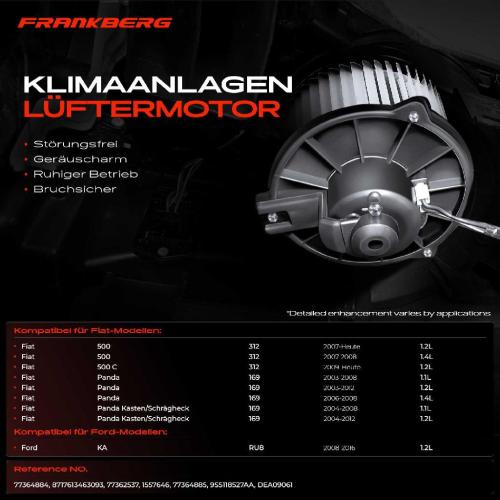 Frankberg 1x Gebläsemotor Innenraumgebläse für Ford KA RU8 Fiat 500 312 2008-2016 Bild Frankberg 1x Gebläsemotor Innenraumgebläse für Ford KA RU8 Fiat 500 312 2008-2016