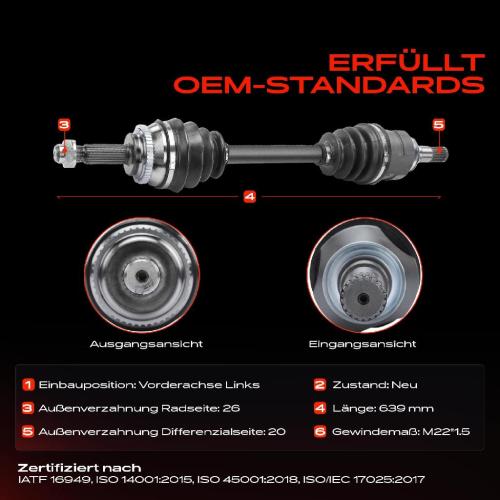 1x Antriebswelle Vorderachse Links für Toyota Avensis T22 2.0L 1997-2003 Bild 1x Antriebswelle Vorderachse Links für Toyota Avensis T22 2.0L 1997-2003