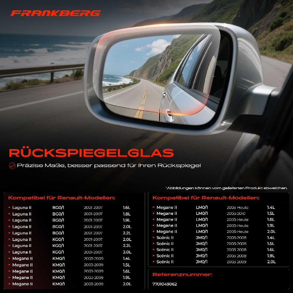 1x Spiegelglas Außenspiegel links für Renault Clio Megane Scénic Laguna