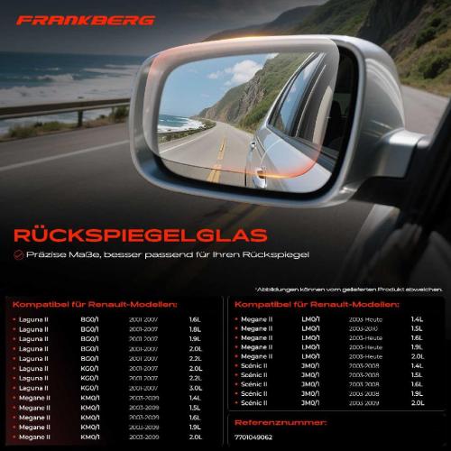 1x Spiegelglas Außenspiegel links für Renault Clio Megane Scénic Laguna Bild 1x Spiegelglas Außenspiegel links für Renault Clio Megane Scénic Laguna