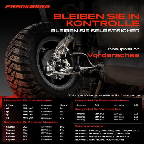 Frankberg 4x Querlenker Vorderachse für VW Touareg Audi A8 E-Tron Sportback Q7 Q8 Porsche Cayenne Coupe Bild Frankberg 4x Querlenker Vorderachse für VW Touareg Audi A8 E-Tron Sportback Q7 Q8 Porsche Cayenne Coupe