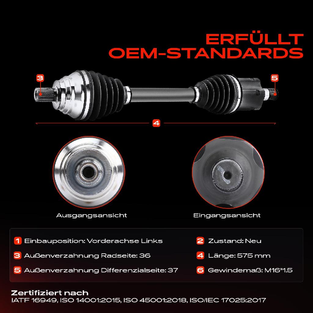 1x Antriebswelle Vorderachse Links für VW Passat 3G Audi Q3 8U Seat Ateca KH Skoda Superb 3V