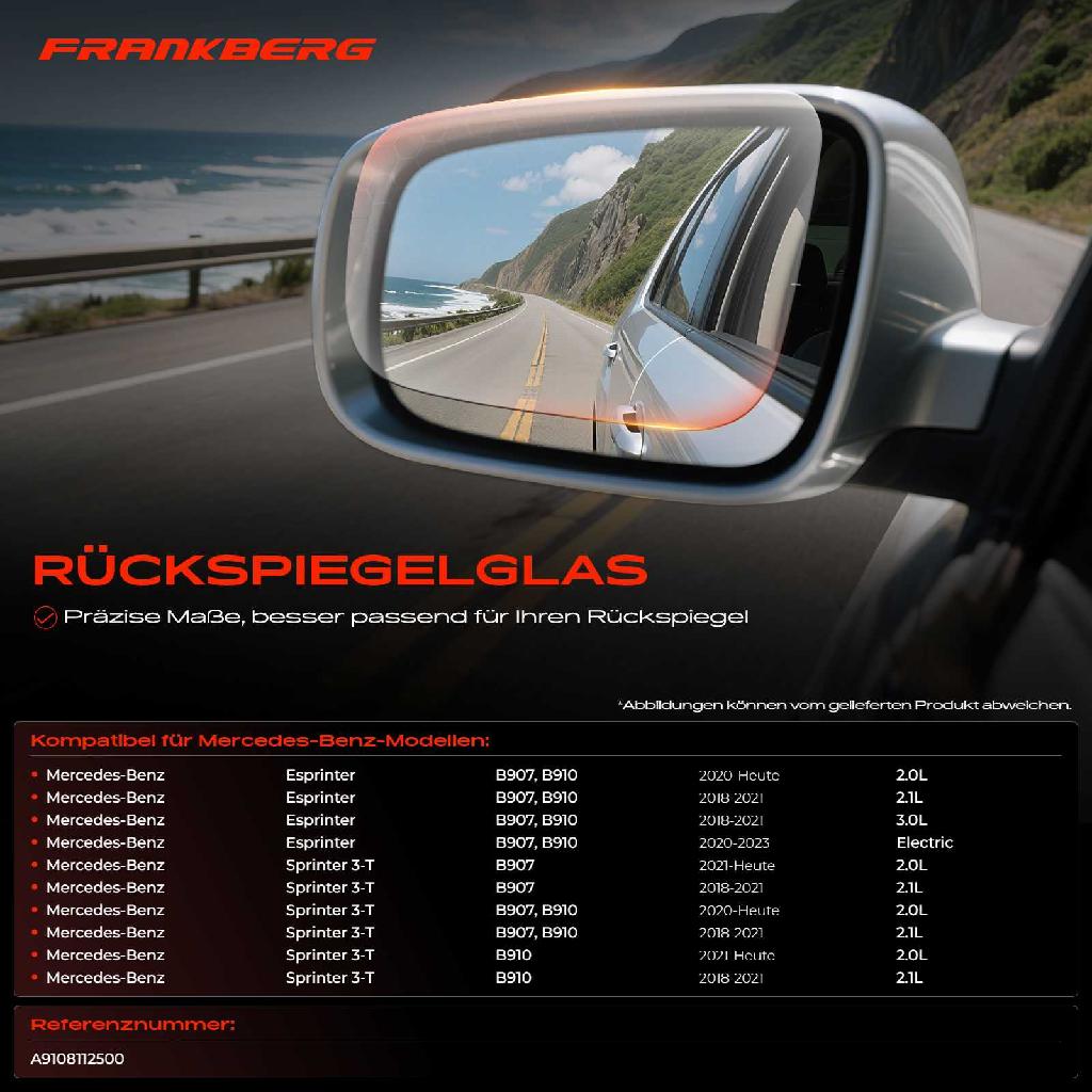 1x Spiegelglas Außenspiegel links für Mercedes-Benz B907 B910 Kasten Bus