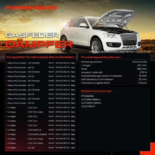 Frankberg 2x Gasfeder Dämpfer Motorhaube für Mercedes-Benz V-Klasse W447 Bus Bj ab 2014 Bild Frankberg 2x Gasfeder Dämpfer Motorhaube für Mercedes-Benz V-Klasse W447 Bus Bj ab 2014