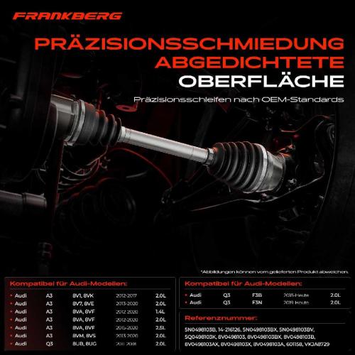 Frankberg 1x Antriebswelle Gelenksatz Vorderachse Links für VW Golf VII Passat Audi A3 Seat Leon Bild Frankberg 1x Antriebswelle Gelenksatz Vorderachse Links für VW Golf VII Passat Audi A3 Seat Leon