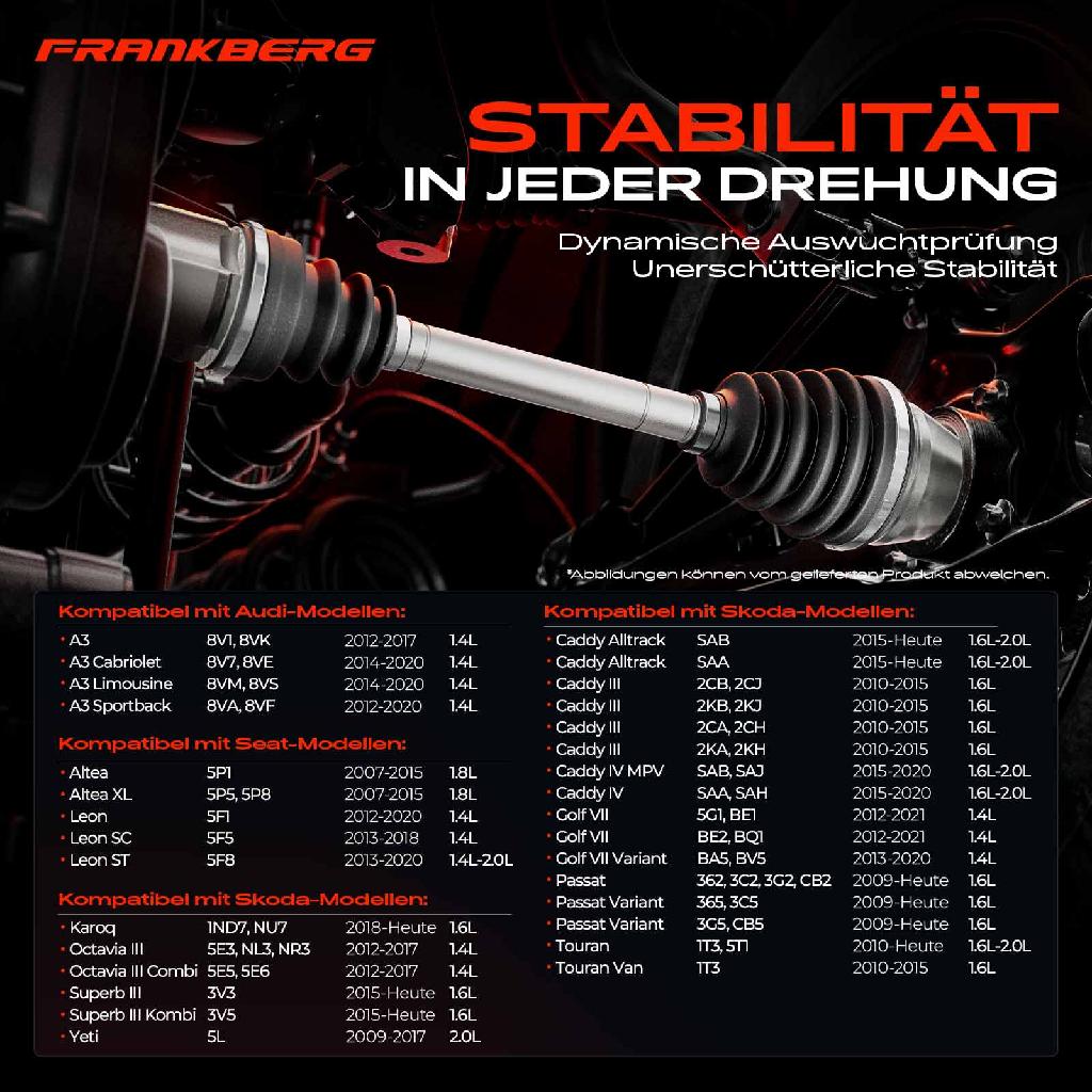 1x Antriebswelle Vorderachse Rechts für VW Golf VII Passat Touran Van Caddy Audi A3 Seat Skoda Yeti