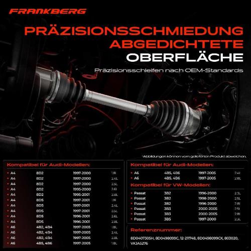 Frankberg 1x Antriebswelle Gelenksatz Vorderachse für VW Passat 3B2 3B3 Audi A4 8D2 8D5 A6 4B2 4B5 Bild Frankberg 1x Antriebswelle Gelenksatz Vorderachse für VW Passat 3B2 3B3 Audi A4 8D2 8D5 A6 4B2 4B5