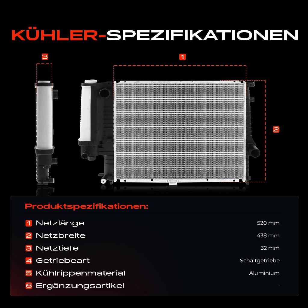 1x Kühler Wasserkühler Motorkühler für BMW 5er Touring E34 518i 520i 525i 1988-1997