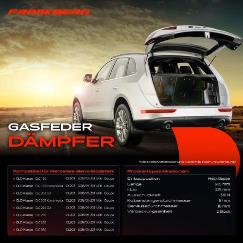 2x Gasfeder Dämpfer Heckklappe für Mercedes CLC-Klasse CL203 Coupe 2008-2011 Bild 2x Gasfeder Dämpfer Heckklappe für Mercedes CLC-Klasse CL203 Coupe 2008-2011