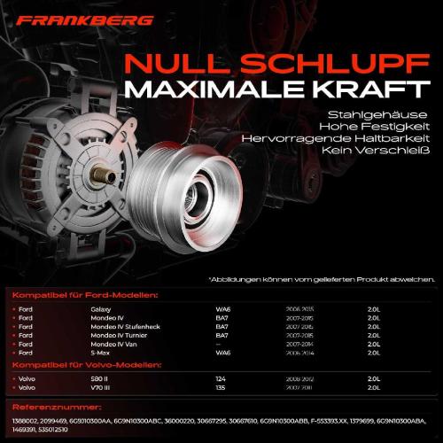1x Generatorfreilauf Lichtmaschine für Ford Mondeo 4 Volvo S80 2 V70 3 2.0L Bild 1x Generatorfreilauf Lichtmaschine für Ford Mondeo 4 Volvo S80 2 V70 3 2.0L
