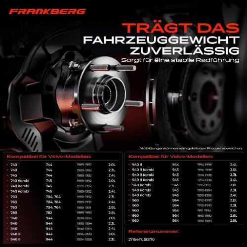 Frankberg 1x Radnabe Radlagersatz Vorderachse beidseitig für Volvo 740 Kombi 760 780 940 II 960 1989-1998 Bild Frankberg 1x Radnabe Radlagersatz Vorderachse beidseitig für Volvo 740 Kombi 760 780 940 II 960 1989-1998