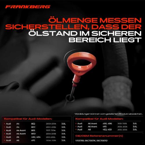Frankberg 1x Ölmessstab Ölpeilstab Ölstab für Audi A4 Avant 8E A6 Avant 4B A8 4E 2000-2006 Bild Frankberg 1x Ölmessstab Ölpeilstab Ölstab für Audi A4 Avant 8E A6 Avant 4B A8 4E 2000-2006