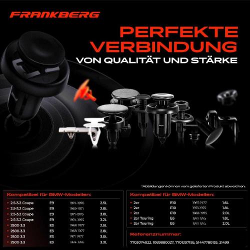 Frankberg 10x Befestigungsclips Verkleidung für BMW 2.5-3.2 Coupe E9 2er Touring E6 E10 2500-3.3 E3 Bild Frankberg 10x Befestigungsclips Verkleidung für BMW 2.5-3.2 Coupe E9 2er Touring E6 E10 2500-3.3 E3