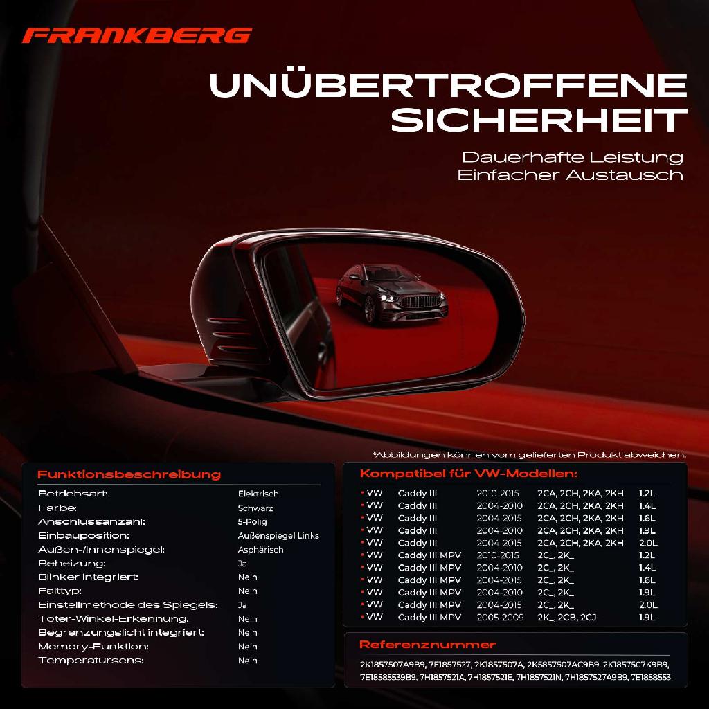 1x Außenspiegel Links für VW Caddy III 2CB 2CJ 2CA 2CH 2KA 2KH2004-2015