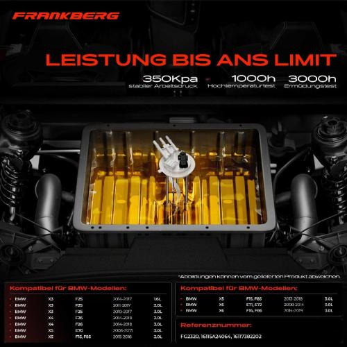 Frankberg 1x Kraftstoffpumpe für BMW X3 F25 X4 F26 X5 E70 F15 F85 X6 E71 E72 F16 F86 1.6L 2.0L 3.0L 2006-2019 Bild Frankberg 1x Kraftstoffpumpe für BMW X3 F25 X4 F26 X5 E70 F15 F85 X6 E71 E72 F16 F86 1.6L 2.0L 3.0L 2006-2019