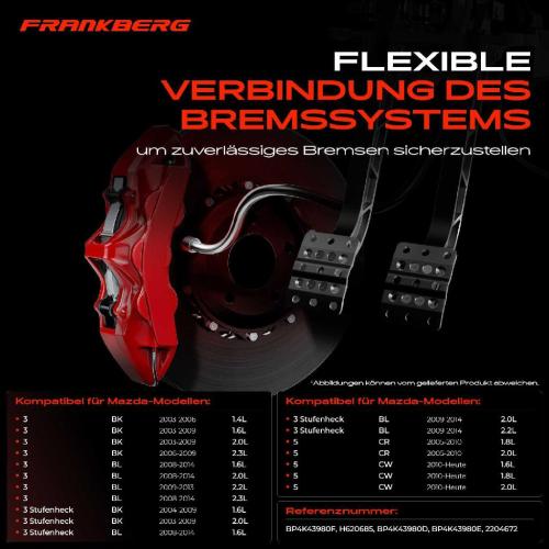 Frankberg 1x Bremsschlauch Bremsschläuche Vorderachse Links oder Rechts für Mazda 3 BK BL 5 CR19 CW Bild Frankberg 1x Bremsschlauch Bremsschläuche Vorderachse Links oder Rechts für Mazda 3 BK BL 5 CR19 CW