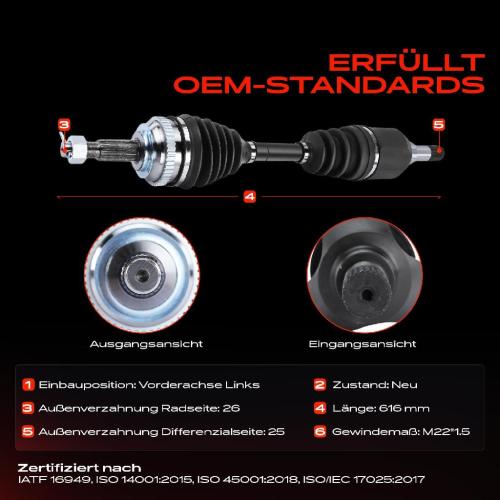 1x Antriebswelle Vorderachse Links für Chrysler Voyager II ES BJ 1990-1995 Bild 1x Antriebswelle Vorderachse Links für Chrysler Voyager II ES BJ 1990-1995