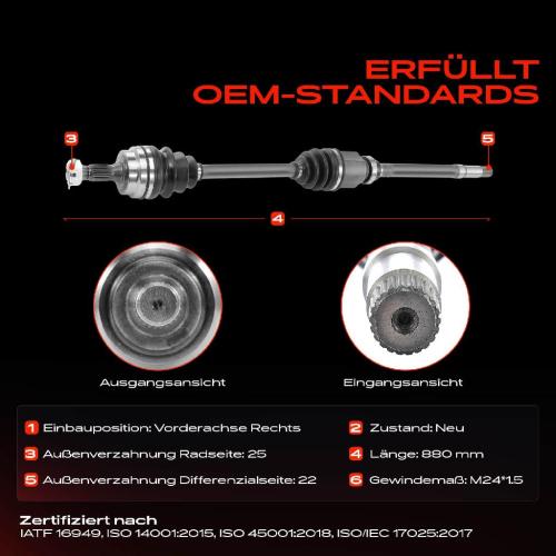 1x Antriebswelle Vorderachse Rechts für Peugeot 306 7A 7B 7D 7E 7C N3 N5 Bild 1x Antriebswelle Vorderachse Rechts für Peugeot 306 7A 7B 7D 7E 7C N3 N5