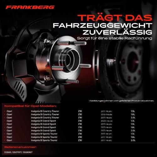 Frankberg 2x Radnabe Radlagersatz Hinterachse beidseitig für Opel Insignia B Country Tourer Grand Sport Sports Bild Frankberg 2x Radnabe Radlagersatz Hinterachse beidseitig für Opel Insignia B Country Tourer Grand Sport Sports