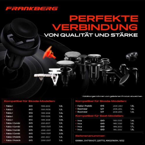 Frankberg 20x Befestigungsclips Verkleidung für Skoda Fabia I Roomster Praktik Seat Inca Bild Frankberg 20x Befestigungsclips Verkleidung für Skoda Fabia I Roomster Praktik Seat Inca