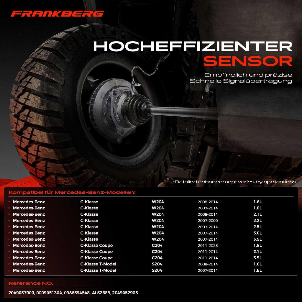 1x ABS Sensor Vorderachse beidseitig für Mercedes-Benz W204 C204 S204 2.1L 1.8L 1.6L 2.2L 2.5L Bj ab 2007