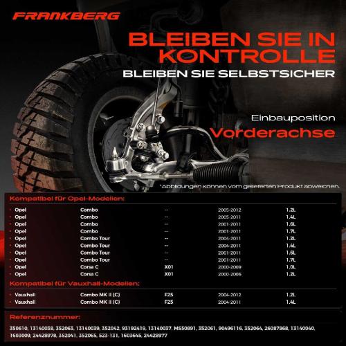 Frankberg 1x Querlenker Satz Vorderachse für Opel Combo Kasten/MPV Tour Corsa C Kasten/Schrägheck Tigra Twintop Bild Frankberg 1x Querlenker Satz Vorderachse für Opel Combo Kasten/MPV Tour Corsa C Kasten/Schrägheck Tigra Twintop