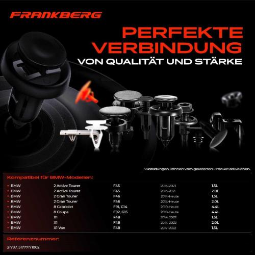 Frankberg 20x Befestigungsclips Schweller für BMW F45 F91 F92 F48 E70 F15 F85 MINI R60 Bild Frankberg 20x Befestigungsclips Schweller für BMW F45 F91 F92 F48 E70 F15 F85 MINI R60