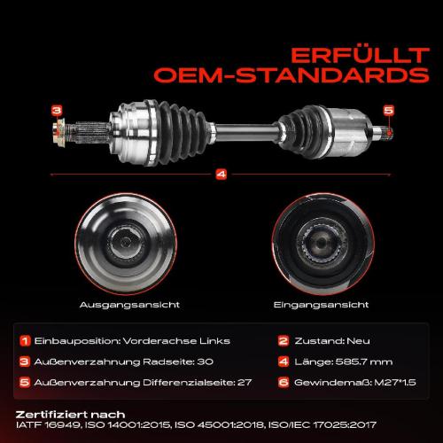 1x Antriebswelle Vorderachse Links für BMW X5 E53 3.0L 4.4L 4.6L 2000-2006 Bild 1x Antriebswelle Vorderachse Links für BMW X5 E53 3.0L 4.4L 4.6L 2000-2006