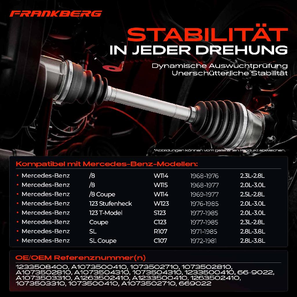 1x Antriebswelle Hinterachse Links oder Rechts für Mercedes-Benz 123 W123 S123 /8 W114 W115 SL R107 C107