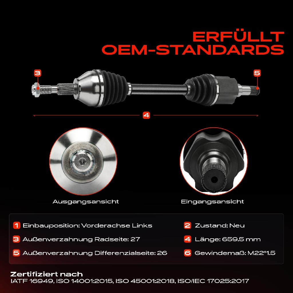 1x Antriebswelle Vorderachse Links für Ford Mondeo V Schrägheck Stufenheck Turnier CE CD CF