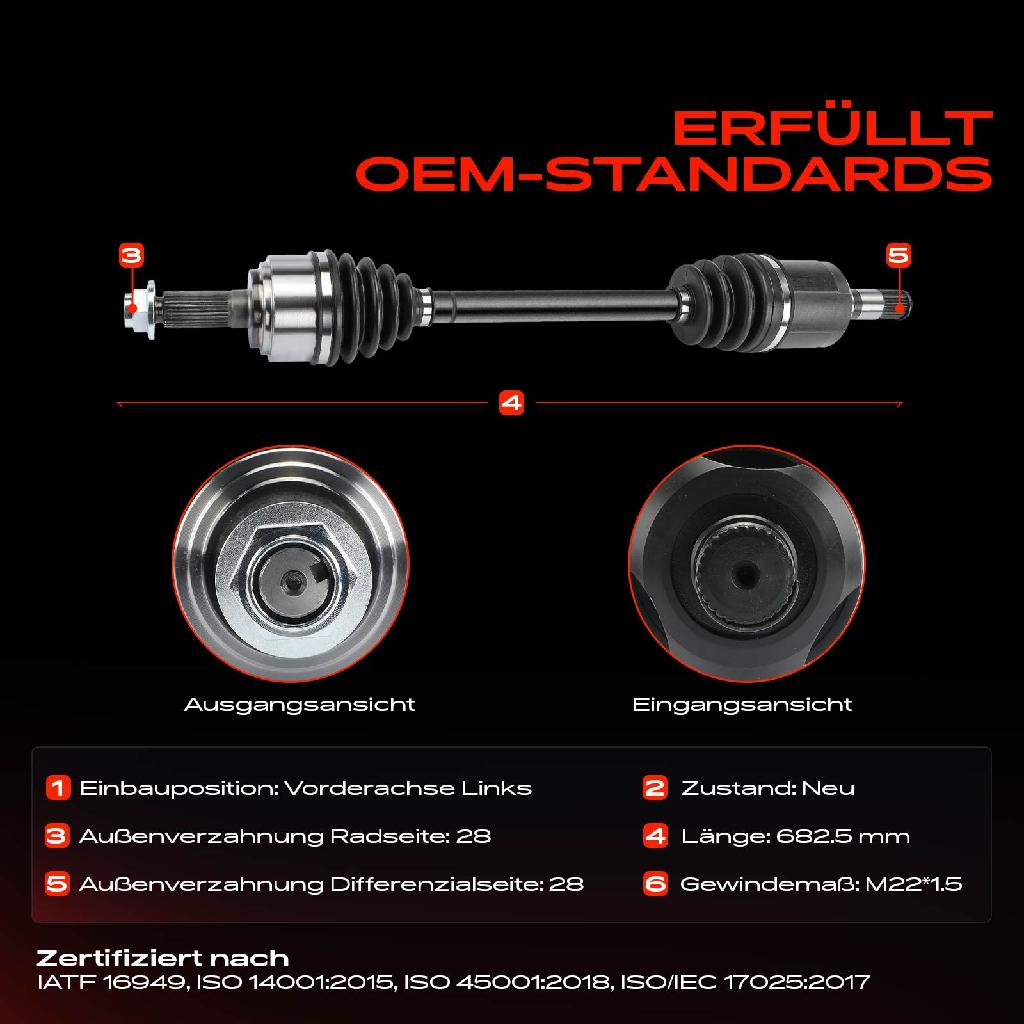 1x Antriebswelle Vorderachse Links für Mazda 6 Kombi Stufenheck GH 2.5L 2007-2013