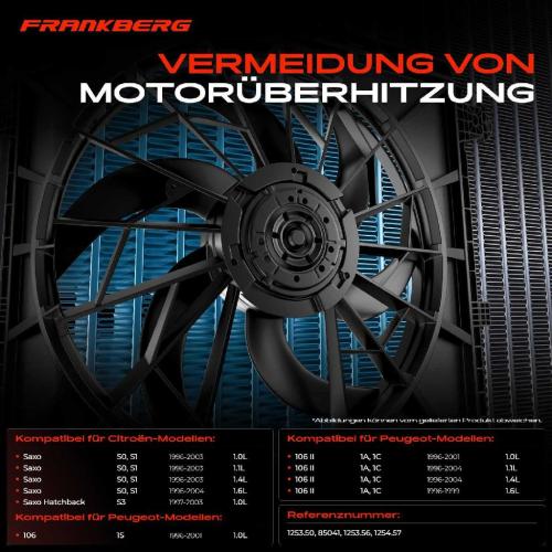 Frankberg 1x Motorkühller Einfachlüfter mit Kühlerlüfterrahmen Citroën Saxo Peugeot 106 II Van 1.0L-1.6L Bild Frankberg 1x Motorkühller Einfachlüfter mit Kühlerlüfterrahmen Citroën Saxo Peugeot 106 II Van 1.0L-1.6L