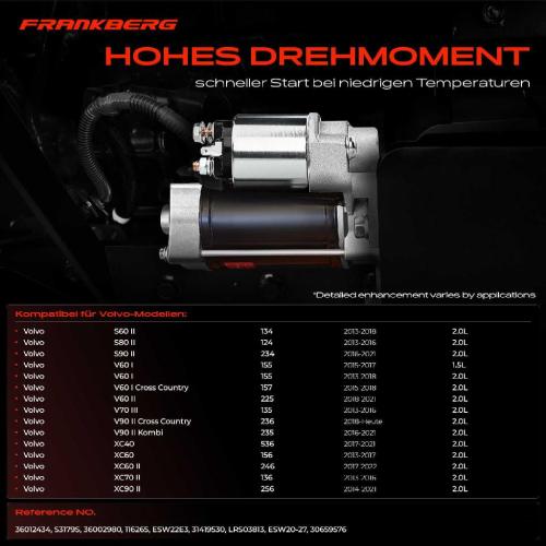 Frankberg 1x Anlasser Starter für Volvo S60 II S80 S90 V40 Cross Country Schrägheck V60 I V70 III V90 Kombi Bild Frankberg 1x Anlasser Starter für Volvo S60 II S80 S90 V40 Cross Country Schrägheck V60 I V70 III V90 Kombi
