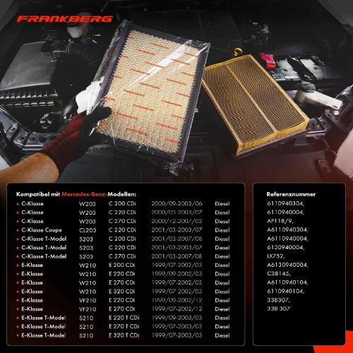 1x Luftfilter Filtereinsatz für Mercedes-Benz C-Klasse W203 S203 E-Klasse W210 S210 CLK Bild 1x Luftfilter Filtereinsatz für Mercedes-Benz C-Klasse W203 S203 E-Klasse W210 S210 CLK