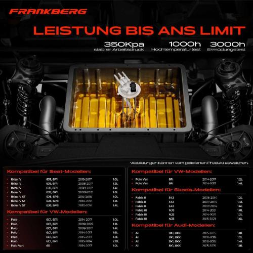 Frankberg 1x Kraftstoffpumpe für VW Polo Van Audi A1 Sportback Seat Ibiza IV Sportcoupe ST Skoda Fabia II Bild Frankberg 1x Kraftstoffpumpe für VW Polo Van Audi A1 Sportback Seat Ibiza IV Sportcoupe ST Skoda Fabia II