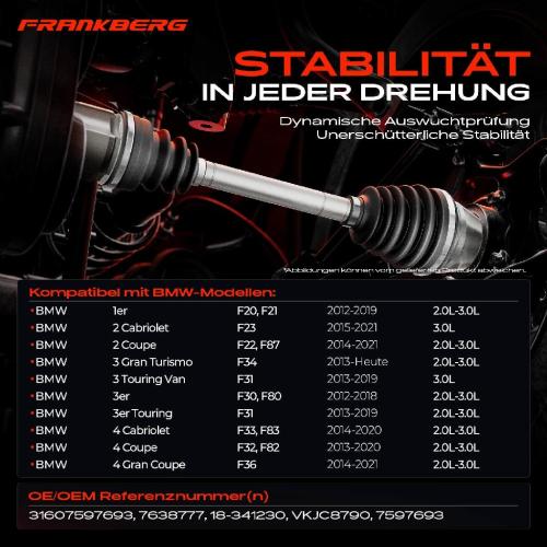 Frankberg 1x Antriebswelle Vorderachse Links für BMW F30 F80 F20 F21 F31 F33 F83 F32 Bild Frankberg 1x Antriebswelle Vorderachse Links für BMW F30 F80 F20 F21 F31 F33 F83 F32