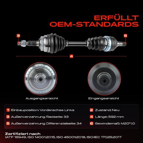 1x Antriebswelle Vorderachse Links für Opel Astra G T98 F70 Meriva B J96 1995-2005 Bild 1x Antriebswelle Vorderachse Links für Opel Astra G T98 F70 Meriva B J96 1995-2005