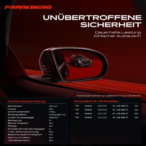 Frankberg 1x Außenspiegel Links für VW Amarok 2H S1B S6B S7 2.0L 2010-2022 Bild Frankberg 1x Außenspiegel Links für VW Amarok 2H S1B S6B S7 2.0L 2010-2022