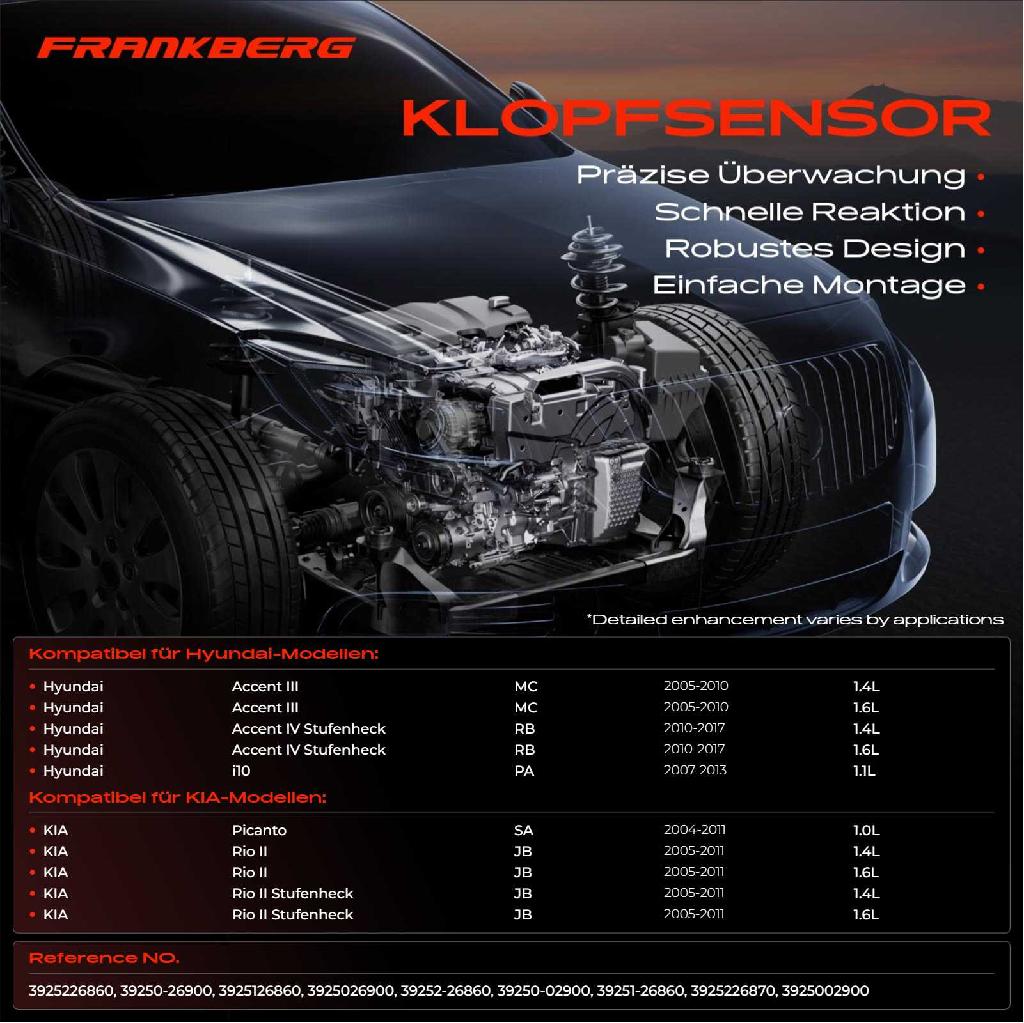 1x Klopfsensor Klopfgeber für Hyundai Accent III IV i10 KIA Picanto Rio II 1.0L 1.1L 1.4L 1.6L