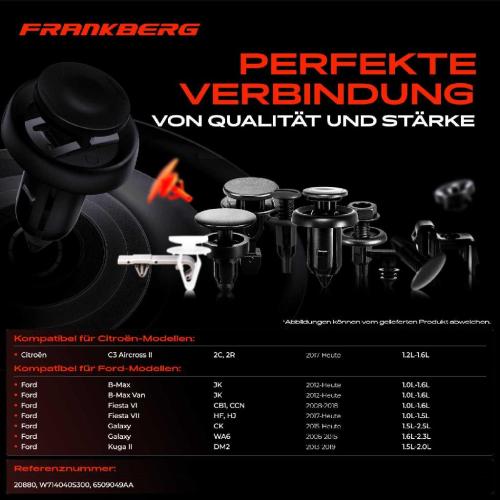 Frankberg 10x Befestigungsclips Stoßfänger für Citroën C3 Aircross II Van Ford B-Max Bild Frankberg 10x Befestigungsclips Stoßfänger für Citroën C3 Aircross II Van Ford B-Max