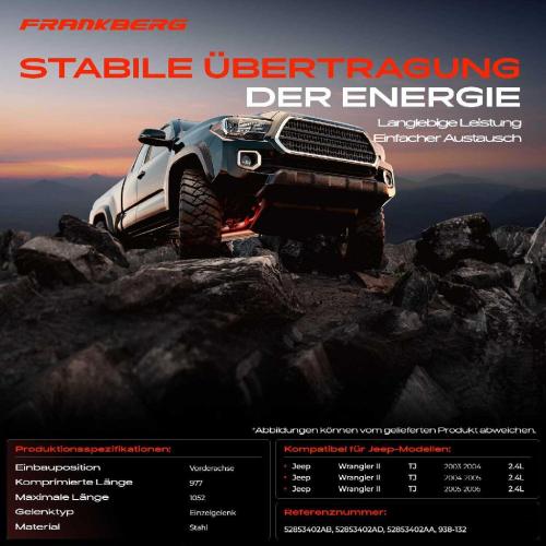 1x Kardanwelle Gelenkwelle Vorderachse für Jeep Wrangler II TJ 2.4L 2003-2006 Bild 1x Kardanwelle Gelenkwelle Vorderachse für Jeep Wrangler II TJ 2.4L 2003-2006