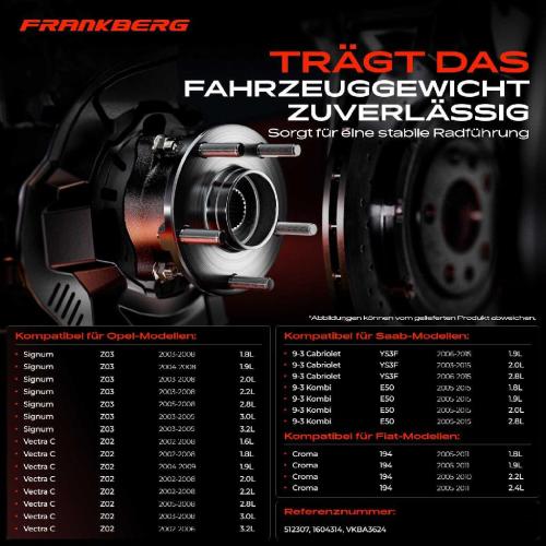 Frankberg 1x Radnabe Radlagersatz Hinterachse beidseitig für Fiat Croma Opel Signum Vectra C Caravan CC Saab 9-3 Bild Frankberg 1x Radnabe Radlagersatz Hinterachse beidseitig für Fiat Croma Opel Signum Vectra C Caravan CC Saab 9-3