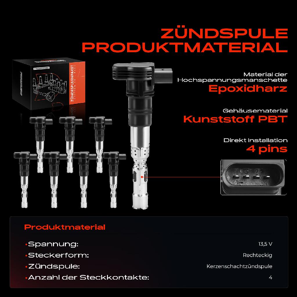8x Zündmodul Zündspule für VW Phaeton 3D1 3D2 3D3 3D4 3D6 3D7 3D8 3D9 Touareg 7L6 7L7 7LA 4.2L 2004-2006