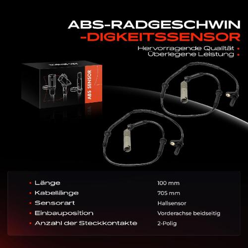 2x ABS Sensor Vorderachse beidseitig für BMW 1er E81 E87 Cabriolet E88 Coupe E82 3er E90 E93 Touring E91 Bild 2x ABS Sensor Vorderachse beidseitig für BMW 1er E81 E87 Cabriolet E88 Coupe E82 3er E90 E93 Touring E91
