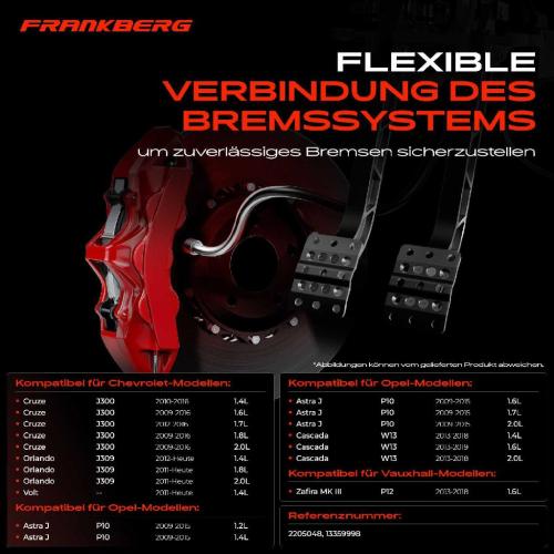Frankberg 1x Bremsschlauch Bremsschläuche Hinterachse Links für Chevrolet Cruze J300 Opel Astra J Vauxhall Zafira Bild Frankberg 1x Bremsschlauch Bremsschläuche Hinterachse Links für Chevrolet Cruze J300 Opel Astra J Vauxhall Zafira